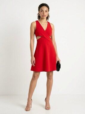 Express Red Sleeveless Wrap-Front Flared Mini Dress